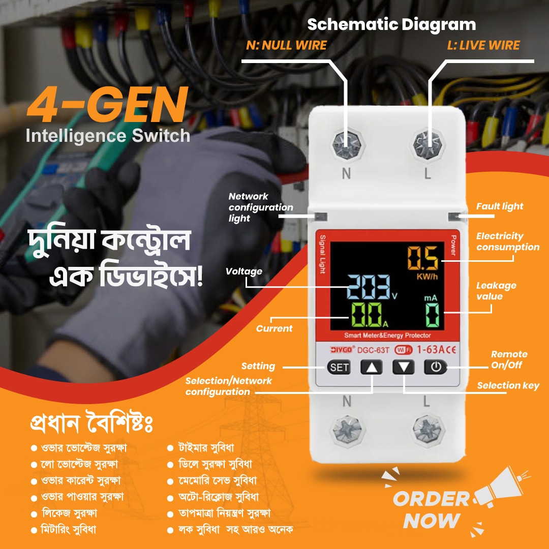 4th Gen. Intelligence Multi-Function Switch/Protector -63A (৪র্থ জেনারেশন মাল্টি ফাংশন সুইচ)